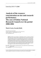 Analysis of the resource concentration on size and research performance: The case of Italian National Research Council over the period 2000-2004