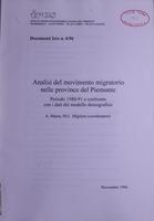 Analisi del movimento migratorio nelle province del Piemonte. Periodo 1980-91 e confronto con i dati del modello demografico