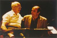 Il direttore Mstislav Rostropovich e Alessandro Haber durante le prove al Teatro Regio