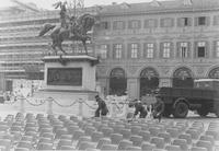 Preparativi in Piazza San Carlo per il concerto della banda dell'Esercito Italiano diretta da Marino Bortoloni